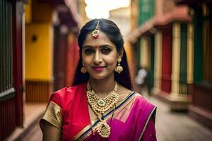 a beautiful indian woman in a sari. AI-Generated photo