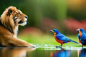 the tiger and the blue bird wallpaper. AI-Generated photo