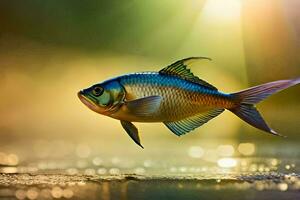 un pescado es nadando en el agua. generado por ai foto