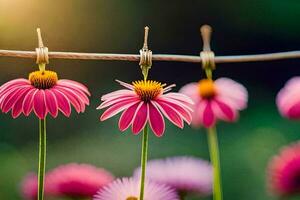 rosado flores colgando en un tendedero generado por ai foto