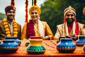 el Boda de persona y persona a el gurudwara en el ciudad de Delhi. generado por ai foto