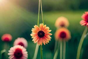 un flor es en el medio de un campo. generado por ai foto