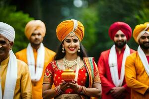 indio Boda en el ciudad. generado por ai foto