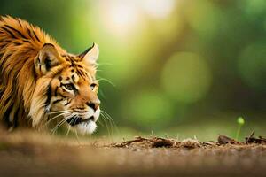 un Tigre caminando en el bosque. generado por ai foto