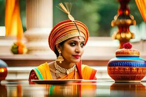 a beautiful indian bride in traditional attire. AI-Generated photo