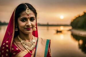 a beautiful indian bride in traditional attire. AI-Generated photo