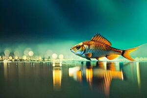 a fish is standing on the water with a light background. AI-Generated photo