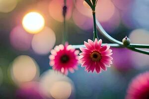 pink flowers are in front of a bright light. AI-Generated photo