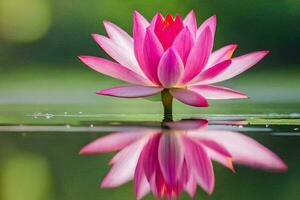 a pink lotus flower is reflected in the water. AI-Generated photo