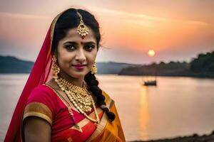 an indian woman in traditional attire poses for the camera. AI-Generated photo