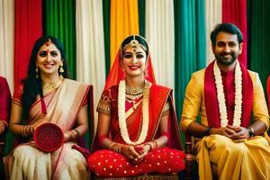 a couple and their family in traditional indian attire. AI-Generated photo