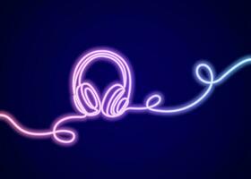 Headphones  glowing neon. Vector illlustration.