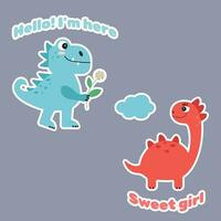 Cute dinosaur stickers, baby stickers vector