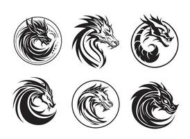 Dragon icons set silhouette hand drawn vector illustration