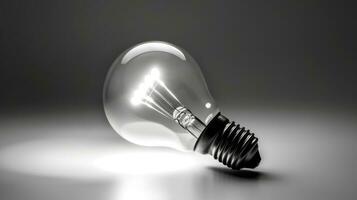 Glowing light bulb on grey background. photo