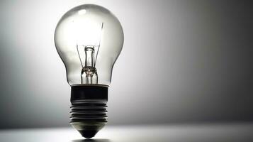 Glowing light bulb on grey background. photo