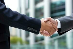 Business people shaking hands, finishing up a meeting. Business handshake concept. photo
