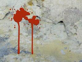 Blood splash on dark grunge wall - 3D render photo
