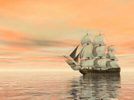 Old merchant ship on the ocean - 3D render photo