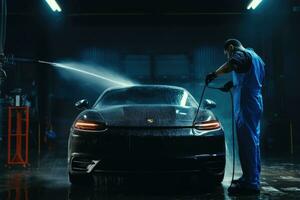 Car wash with high pressure water and high pressure water jet photo