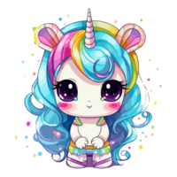 Kawaii Style Unicorn Clipart - Generative Ai png