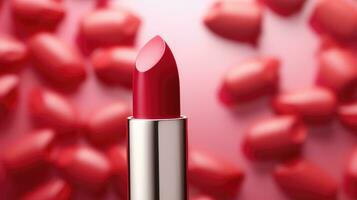 Lipstick on pink background with copy space photo