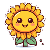 kawaii stijl mooi zonnebloem clip art - generatief ai png