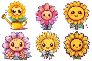 Kawaii Style Beautiful Sunflower Clipart - Generative Ai png