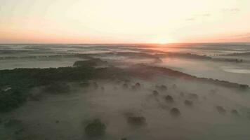 een zonsopkomst over- een mistig landschap video