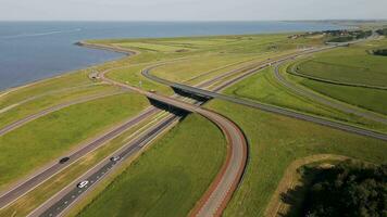 aerial view of the highway with the ocean in the background video