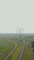 aerial view of wind turbines in the countryside video