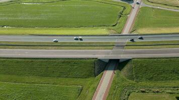 aerial view of the highway with the ocean in the background video