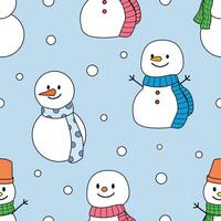 Snowman character seamless pattern background for illustration, greeting wrapping, winter, wallpaper vector