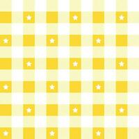 Yellow plaid pattern with star background. plaid pattern background. plaid background. Seamless pattern. for backdrop, decoration, gift wrapping, gingham tablecloth, blanket, tartan. vector