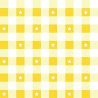 Yellow plaid pattern with star background. plaid pattern background. plaid background. Seamless pattern. for backdrop, decoration, gift wrapping, gingham tablecloth, blanket, tartan. vector