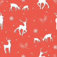 Seamless christmas pattern with reindeers and snowflakes. Beautiful winter or New Year background. Vector illustration in flat cartoon style. Perfect for fabric, package paper, wallpaper, textile