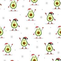 Christmas pattern with cute avocado in santa hat. Season greetings. vector