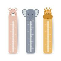 Kids height chart. Cute wall meter with boho animals. Vector template. Cartoon zoo. Design of children products in scandinavian style