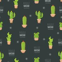 Christmas pattern with cute cactus. Feliz navidad. vector