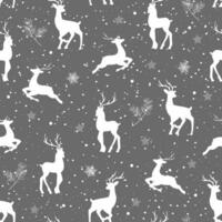 Seamless christmas pattern with reindeers and snowflakes. Beautiful winter or New Year background. Vector illustration in flat cartoon style. Perfect for fabric, package paper, wallpaper, textile