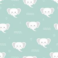 Seamless pattern with cute smiling elephant isolated on blue background. Cartoon zoo. Vector illustration. Posters for the design of children products in scandinavian style.