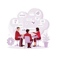 People were having meetings discussing social networks and social media. Social Media concept. vector