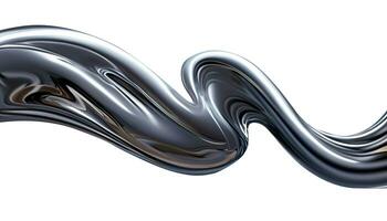 Abstract silver gradient curve. Flow chrome liquid metal waves isolated on white AI Generated photo