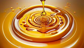 Pouring golden honey texture. Healthy and natural delicious sweets. Flow dripping yellow melted liquid. Food background. AI Generated photo