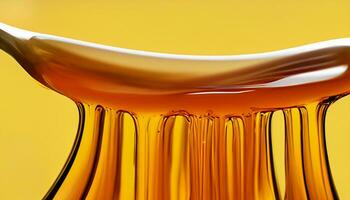 Pouring golden honey texture. Healthy and natural delicious sweets. Flow dripping yellow melted liquid. Food background. AI Generated photo