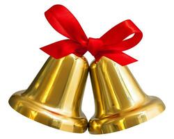 Golden glossy cut out bell with red bow AI Generated photo