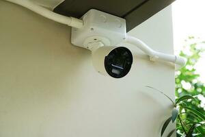 CCTV security camera system outdoor in private house or village, Closed Circuit Television System. photo