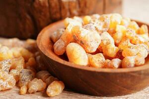 Frankincense or olibanum aromatic resin used in incense and perfumes. photo