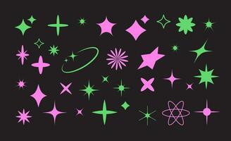Y2k elements set. Stars, flowers, sparks. Futuristic graphic ornaments for decoration vector