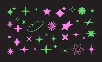 Y2k elements set. Stars, flowers, sparks. Futuristic graphic ornaments for decoration vector